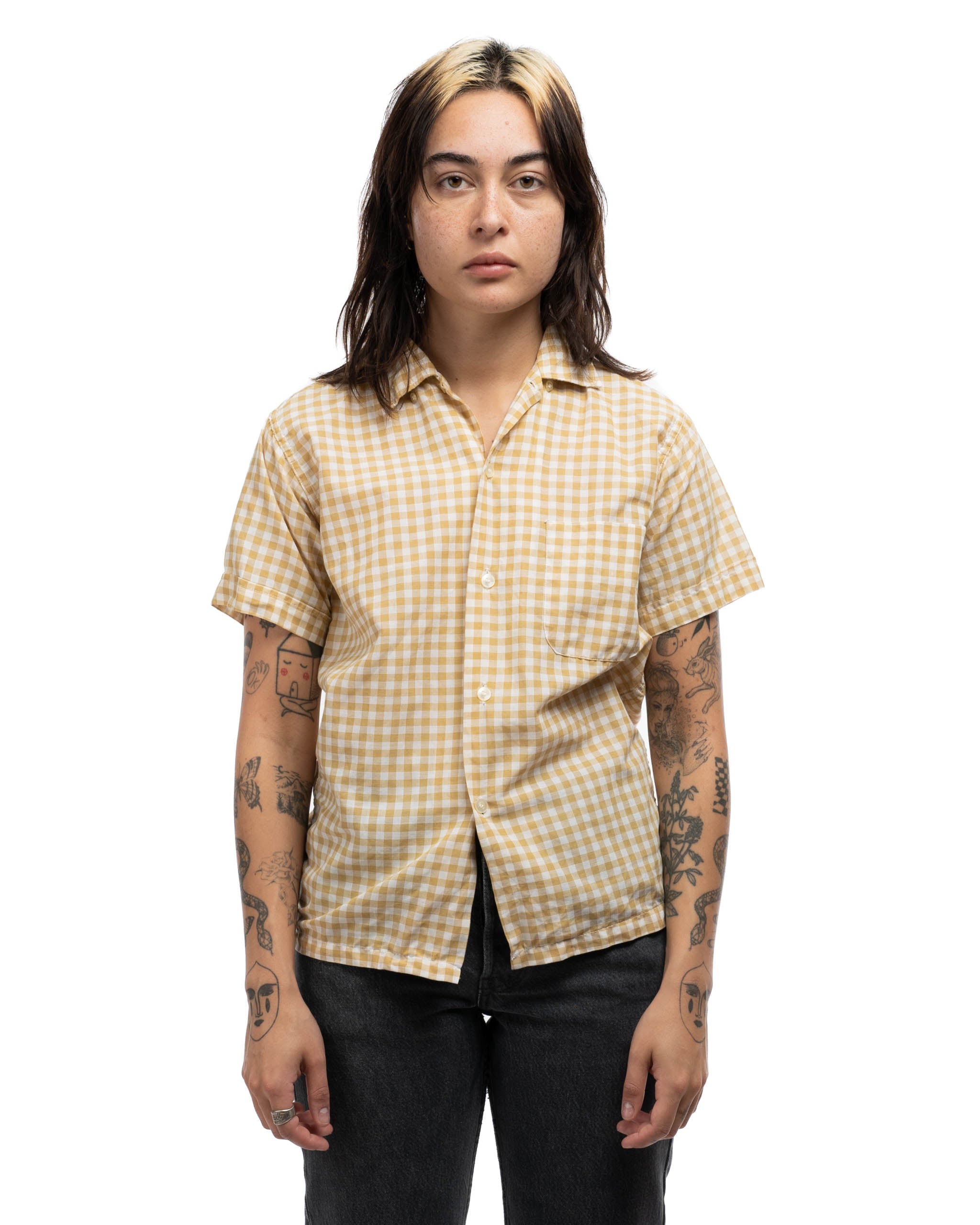 60s BRENT vintage check open color shirt-