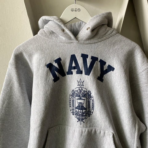 90's Navy Weave Hoodie - Medium